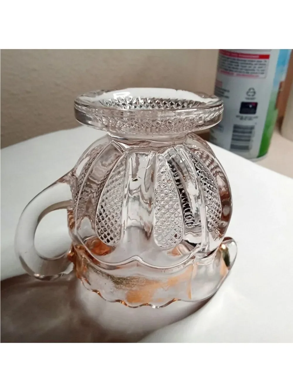 US Glass Antique EAPG Texas Loop Stippled Pattern Clear/Gold Creamer Pitcher